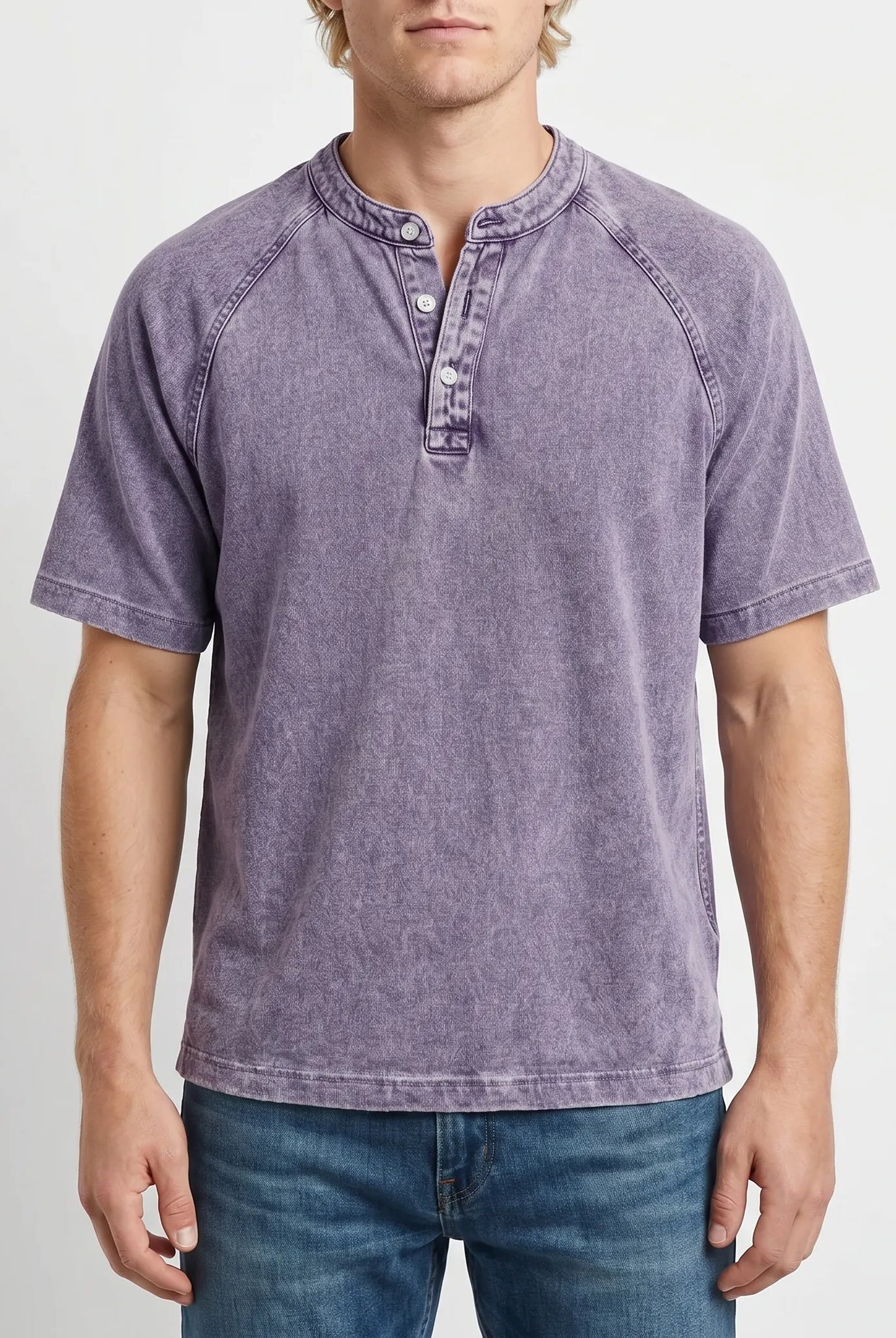 Koszulka henley męska | Vintage z guzikami | Rękaw raglan
