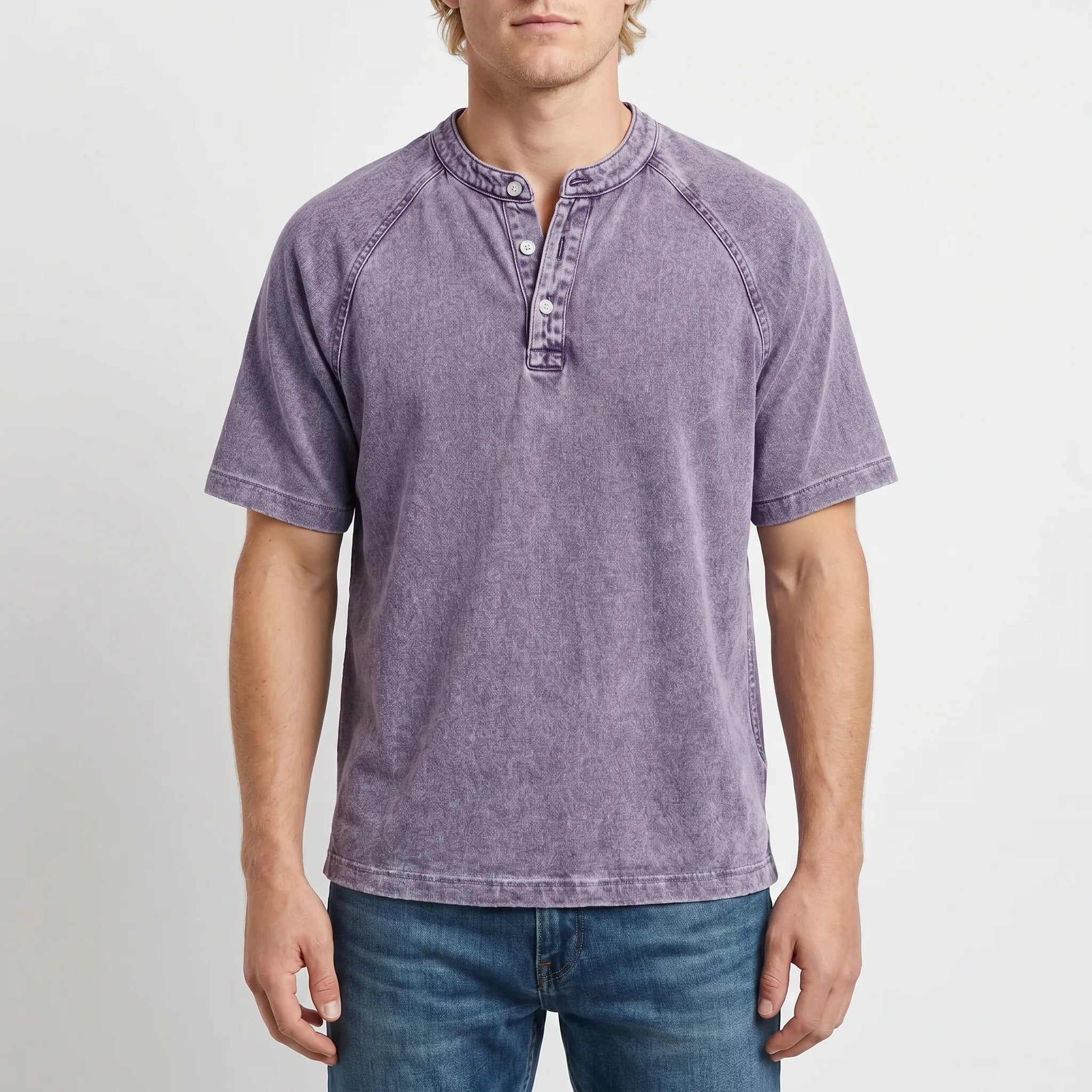 Koszulka henley męska | Vintage z guzikami | Rękaw raglan
