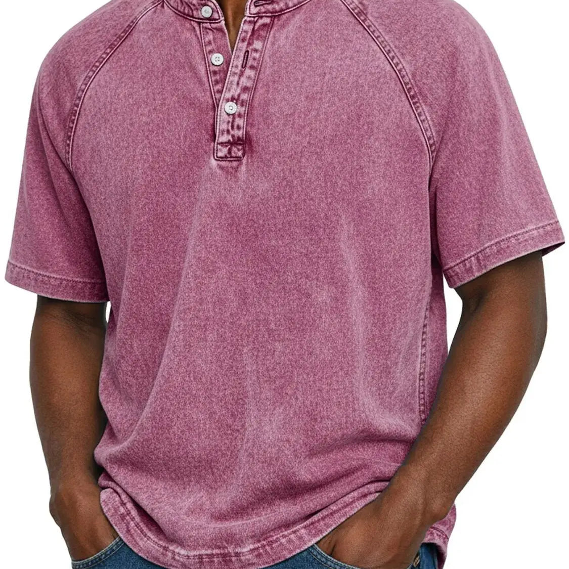 Koszulka henley męska | Vintage z guzikami | Rękaw raglan