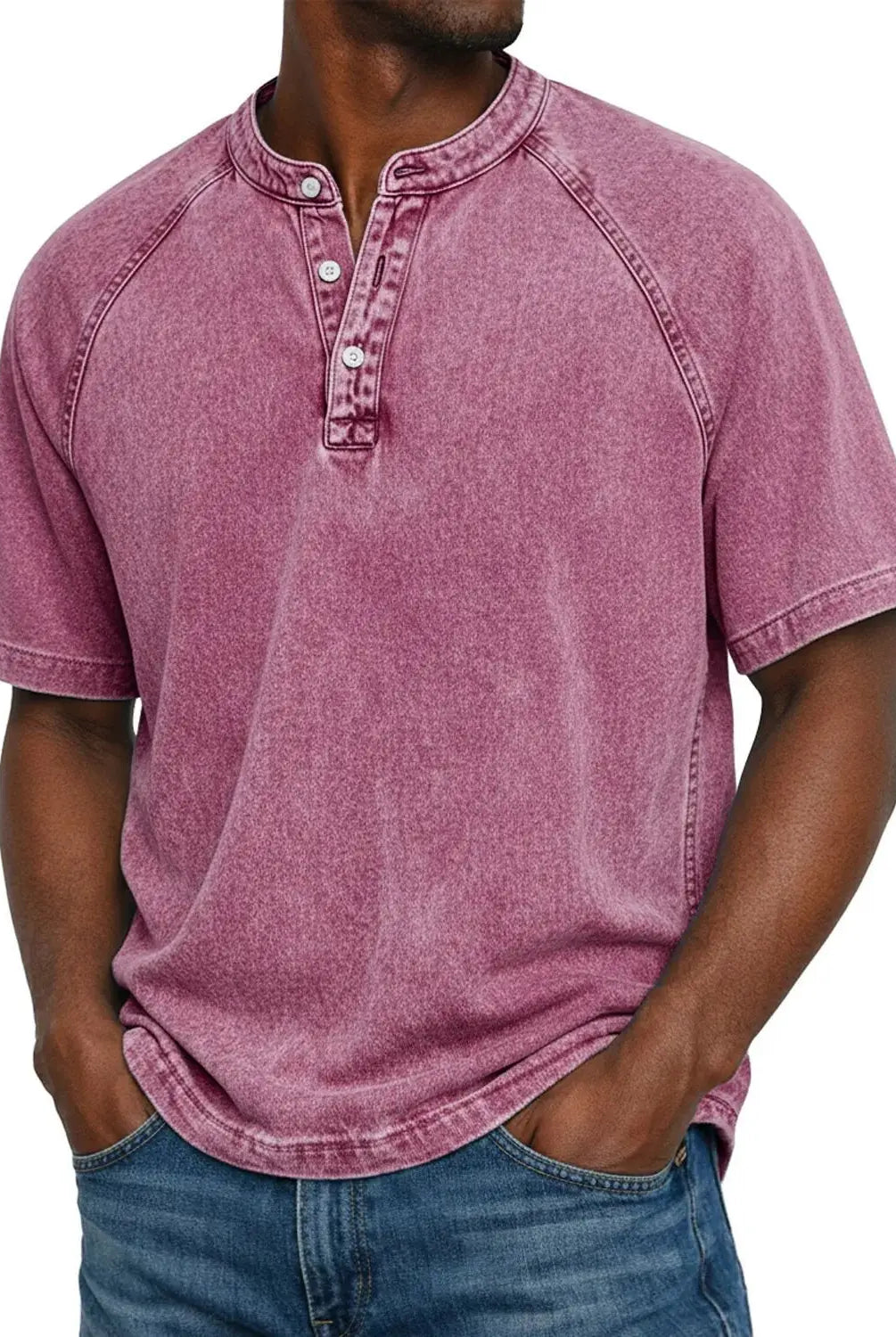 Koszulka henley męska | Vintage z guzikami | Rękaw raglan