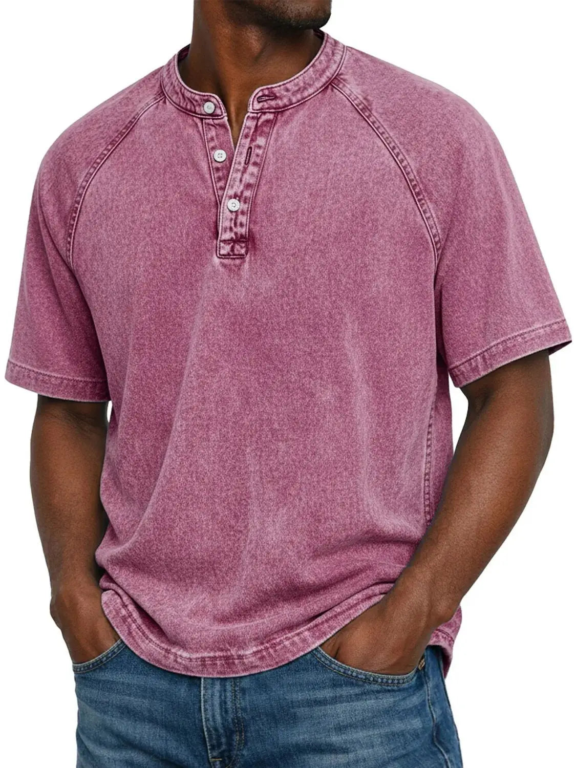 Koszulka henley męska | Vintage z guzikami | Rękaw raglan