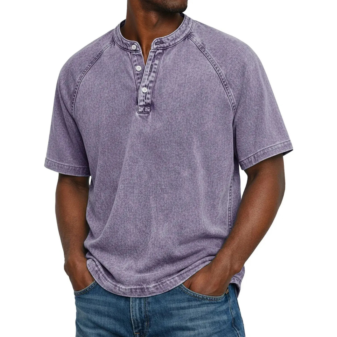 Koszulka henley męska | Vintage z guzikami | Rękaw raglan