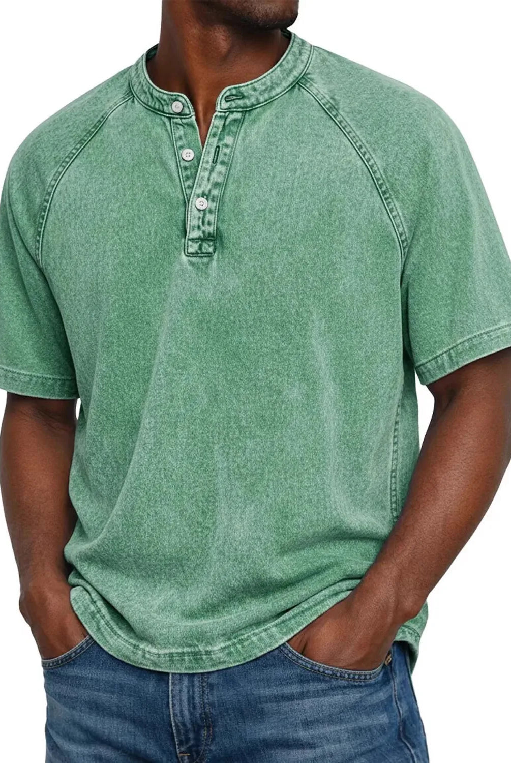 Koszulka henley męska | Vintage z guzikami | Rękaw raglan