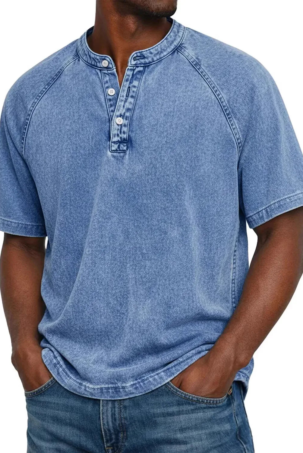 Koszulka henley męska | Vintage z guzikami | Rękaw raglan