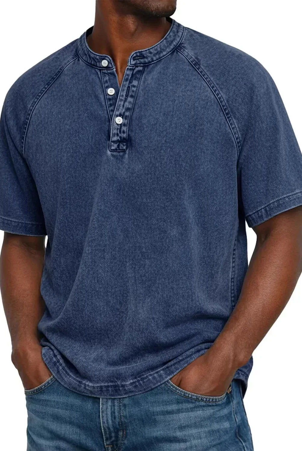 Koszulka henley męska | Vintage z guzikami | Rękaw raglan