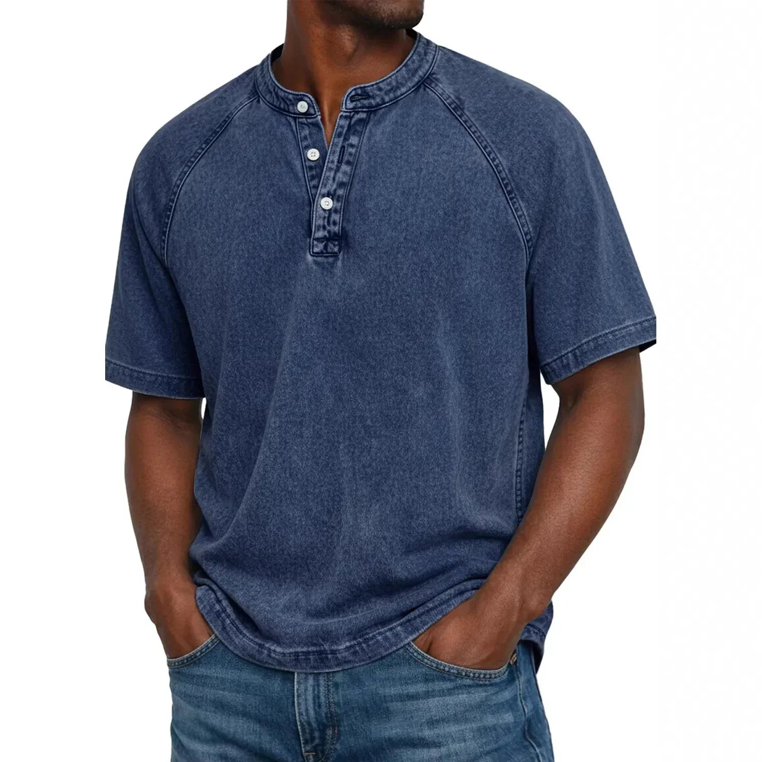 Koszulka henley męska | Vintage z guzikami | Rękaw raglan