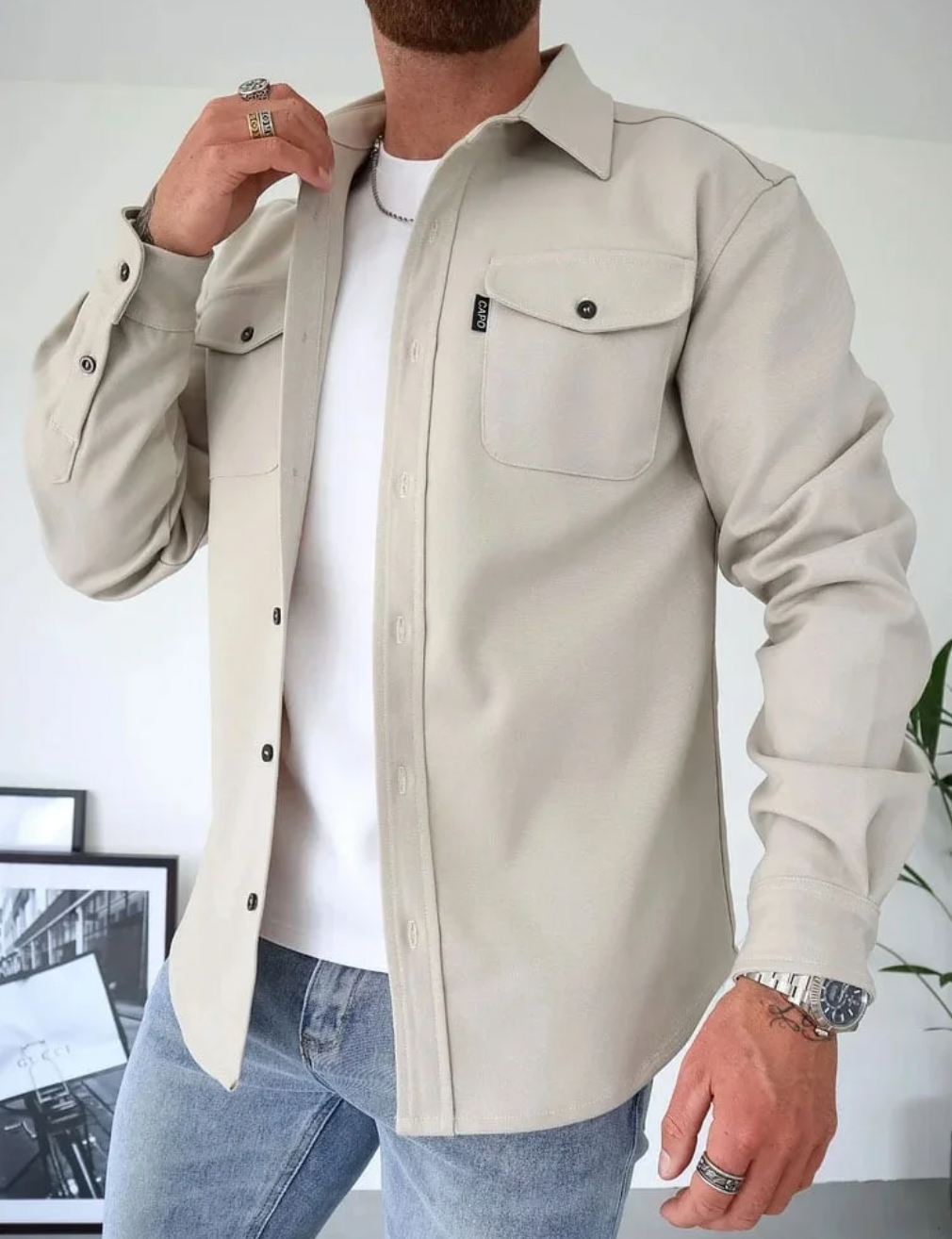 Męska Koszula Oversize Kieszenie Piersiowe Regular Fit