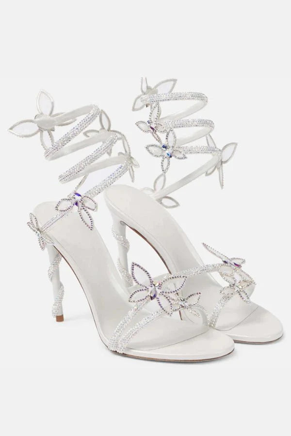 Buty do tańca latynoskiego damskie | Szpilki z motywem motyla | Białe