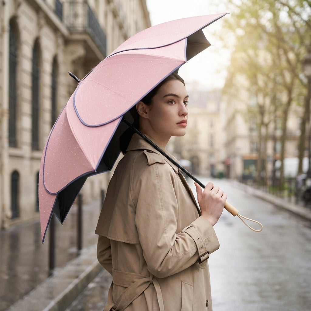 Parasol damski kwiatowy | Ochrona przed deszczem i UV | Drewniana rączka