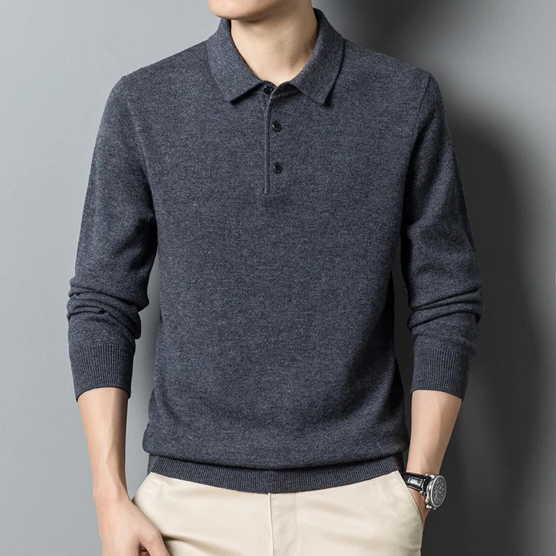 Męski sweter polo - wysokiej jakości - klasyczny - elegancki