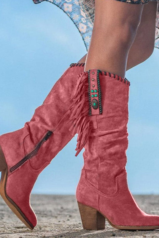 Kowbojskie Buty | Wysokie, Frędzle, Zamek | Brązowe