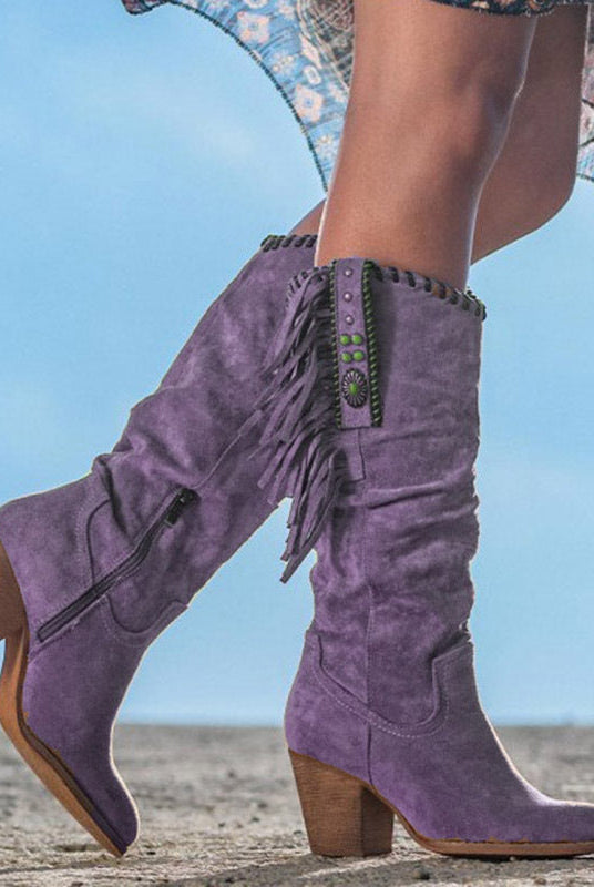 Kowbojskie Buty | Wysokie, Frędzle, Zamek | Brązowe