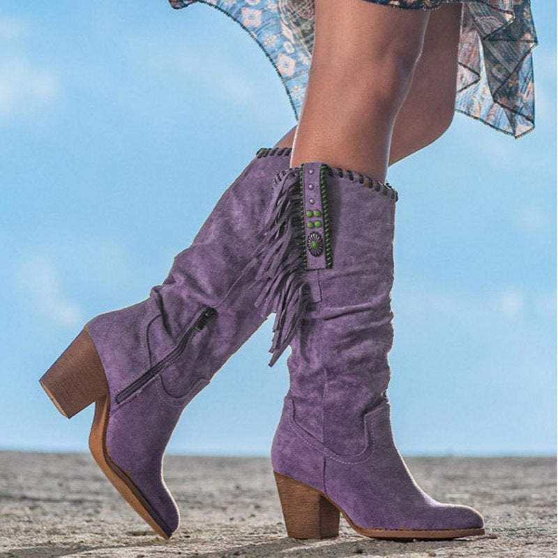 Kowbojskie Buty | Wysokie, Frędzle, Zamek | Brązowe
