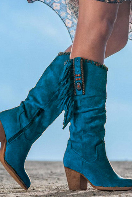 Kowbojskie Buty | Wysokie, Frędzle, Zamek | Brązowe