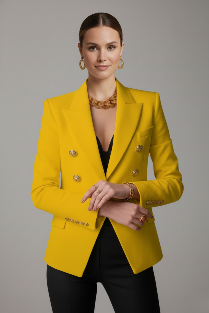 Żakiet damski | Dwurzędowy, złote guziki | Elegancka kurtka