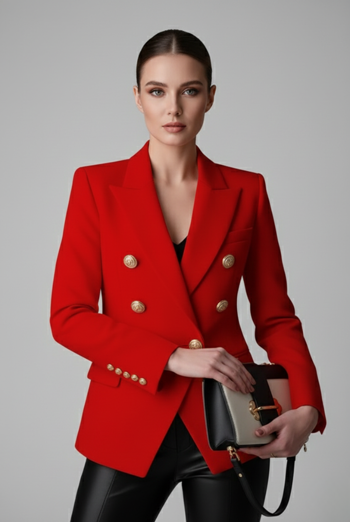 Żakiet damski | Dwurzędowy, złote guziki | Elegancka kurtka