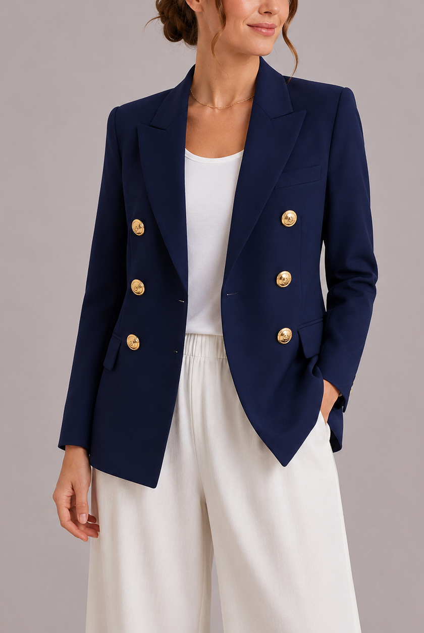 Blazer damski | Buttony złote, kołnierz szal