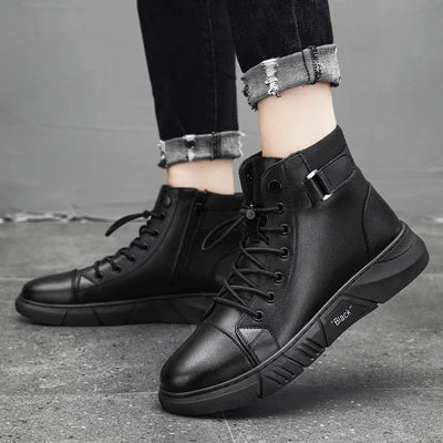 Buty męskie | Czarna skóra, wodoodporne, terenowe