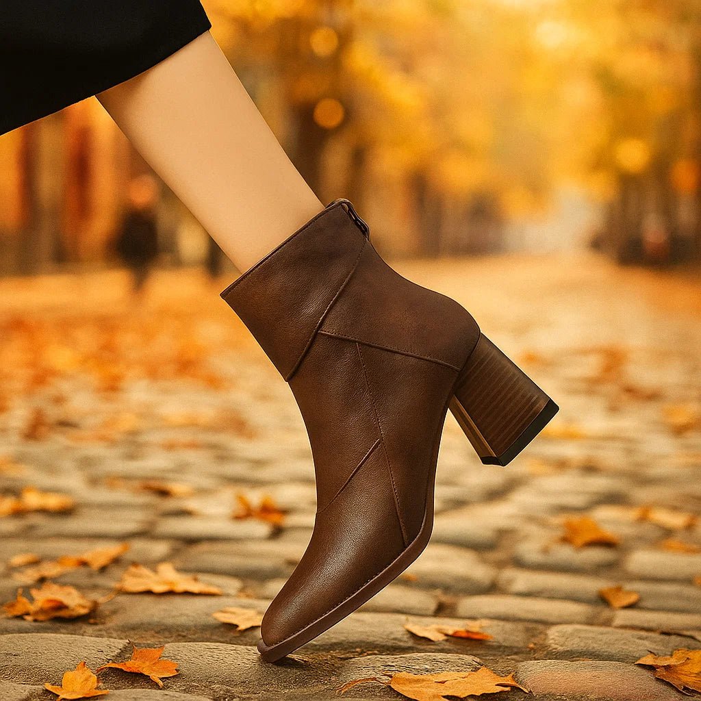 Amber – Skórzane Botki na Obcasie - vivano - warszawa