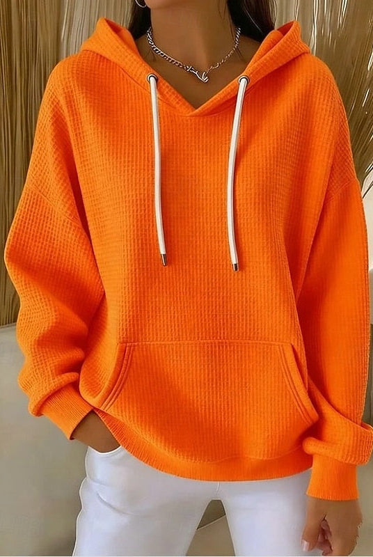 Bluza z Kapturem | Teksturowana, Luźny Fason