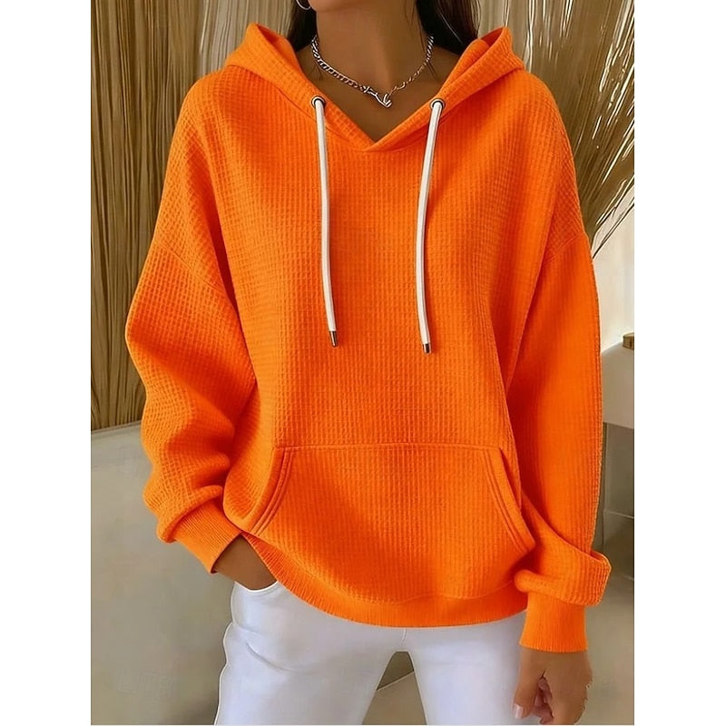 Bluza z Kapturem | Teksturowana, Luźny Fason