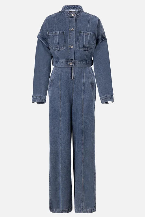 Kombinezon damski | Denim z pilotem, zamek błyskawiczny