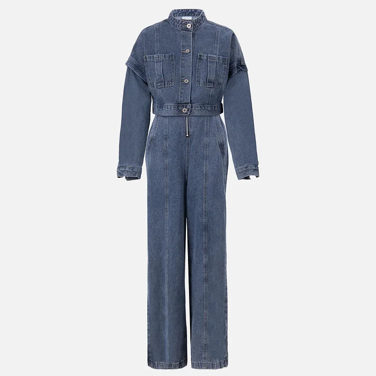 Kombinezon damski | Denim z pilotem, zamek błyskawiczny