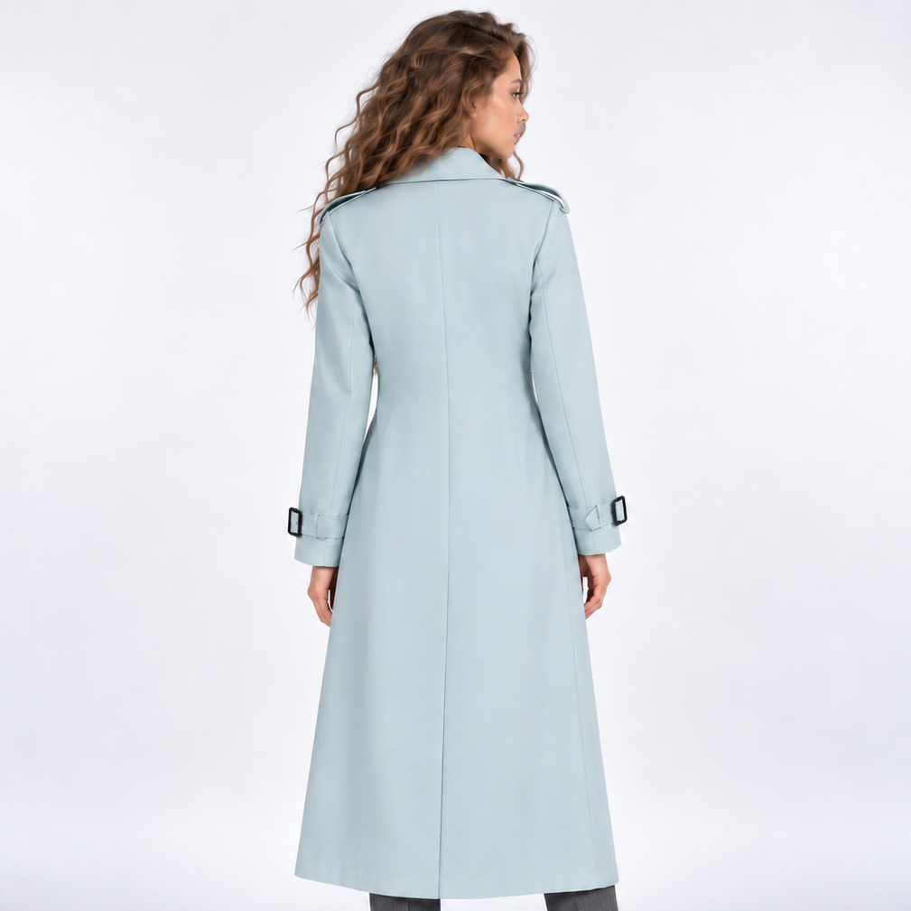 Trencz damski | Klasyczny długi płaszcz dwurzędowy | Elegancki fason