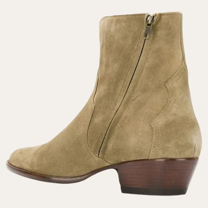 Buty Kowbojskie Kostki | Beżowe Zamsz, Obcas 3 cm