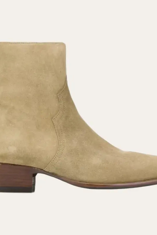 Botki Kowbojskie | Beżowe, Zamszowe | Niski Obcas, Styl Western