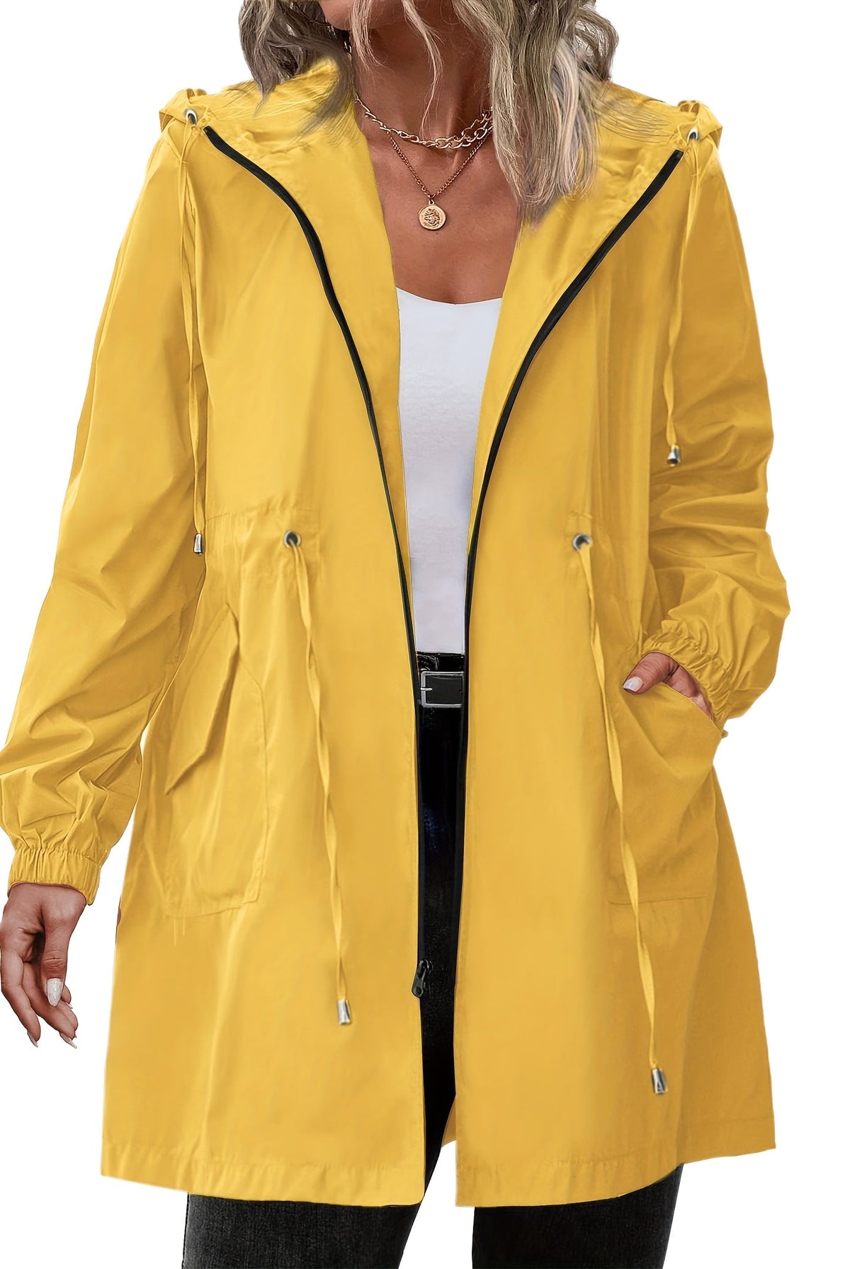 Płaszcz Przeciwdeszczowy Damski Plus Size | Kaptur, Zamek | Wielokolorowy