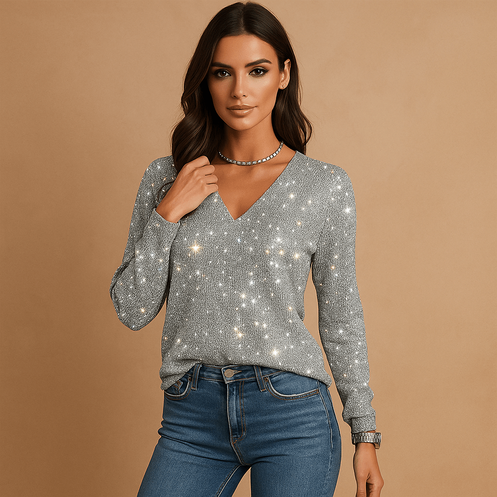 Błyszczący Jersey - Dekolt w kształcie V - Elegancki Komfort - vivano - warszawa