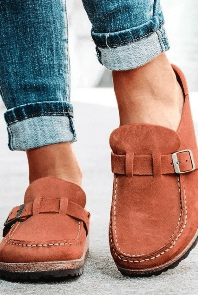 Chodaki Georgia Damskie Komfortowe – Ergonomiczne mule z paskiem i klamrą w swobodnym stylu - vivano - warszawa