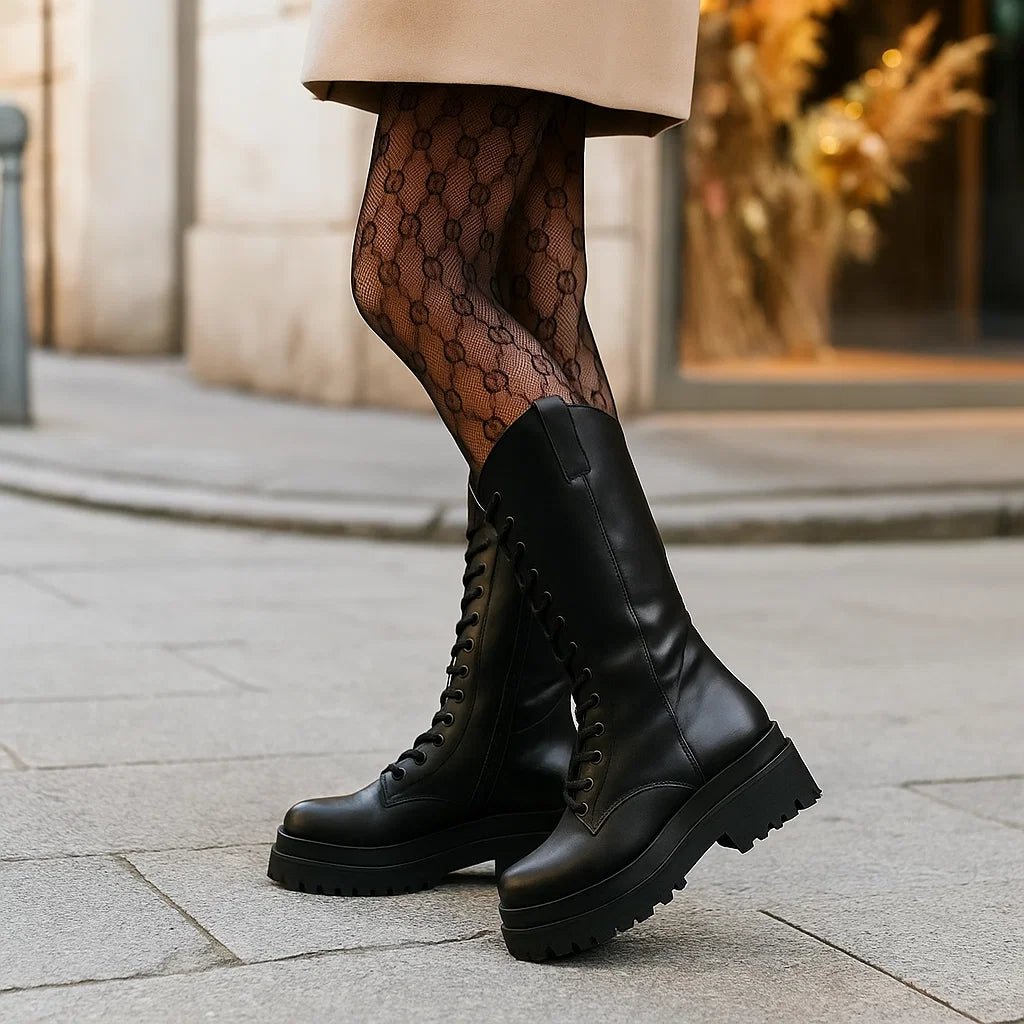 Czarne Botki Damskie Wysokie na Podeszwie Track - vivano - warszawa