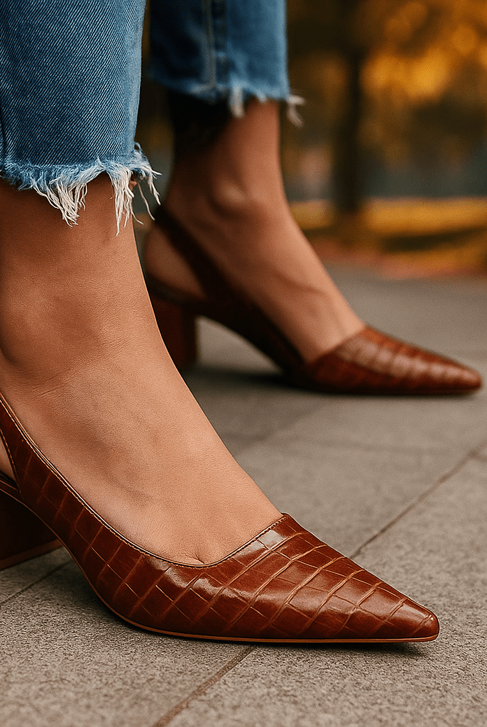 Czółenka Wintage Pointed Slingback - Blokowy obcas - vivano - warszawa