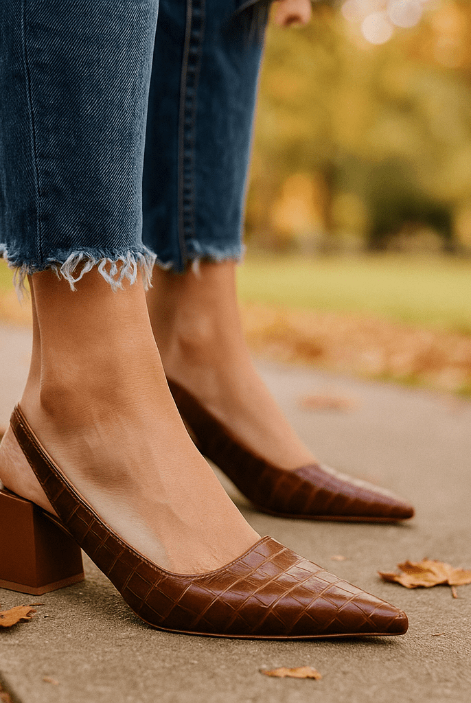 Czółenka Wintage Pointed Slingback - Blokowy obcas - vivano - warszawa
