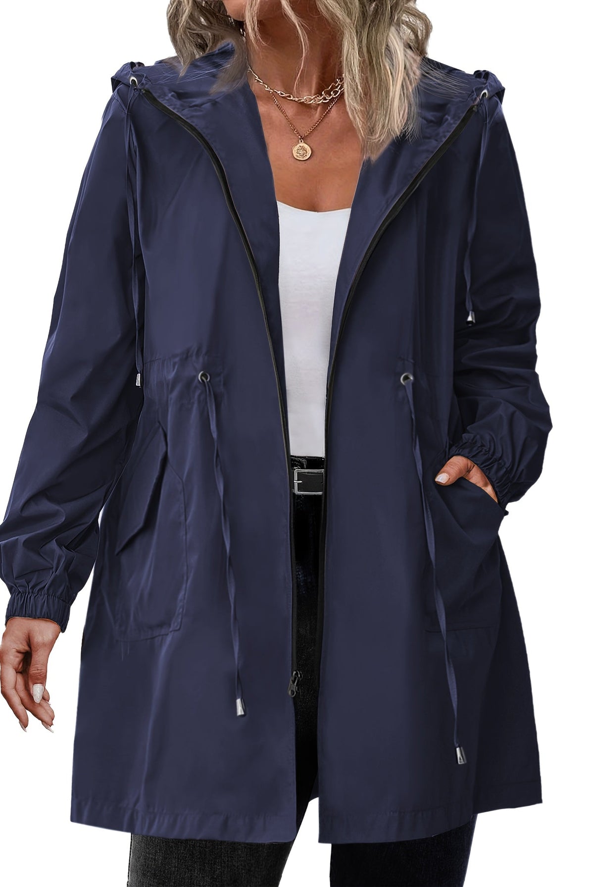 Płaszcz Przeciwdeszczowy Damski Plus Size | Kaptur, Zamek | Wielokolorowy