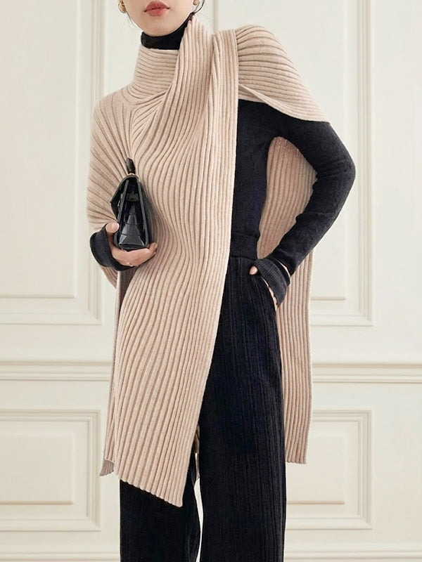 Damski sweter oversize asymetryczny z wysokim kołnierzem luźny fason