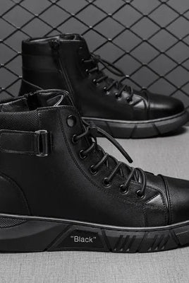 Buty męskie | Czarna skóra, wodoodporne, terenowe