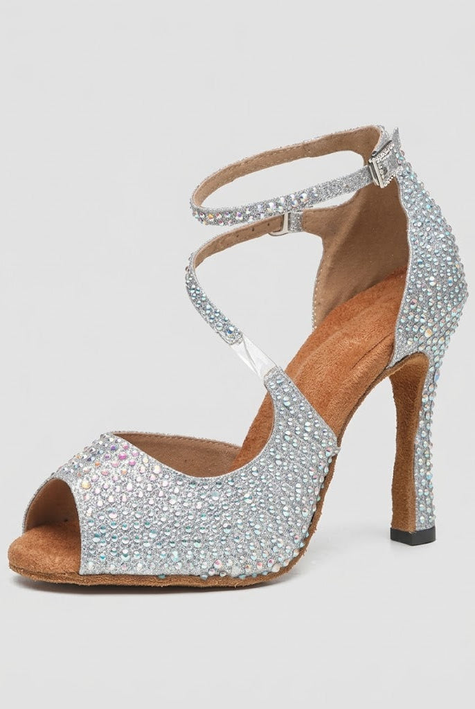 Buty do salsy damskie | Sandały na obcasie | Cekinowe buty taneczne