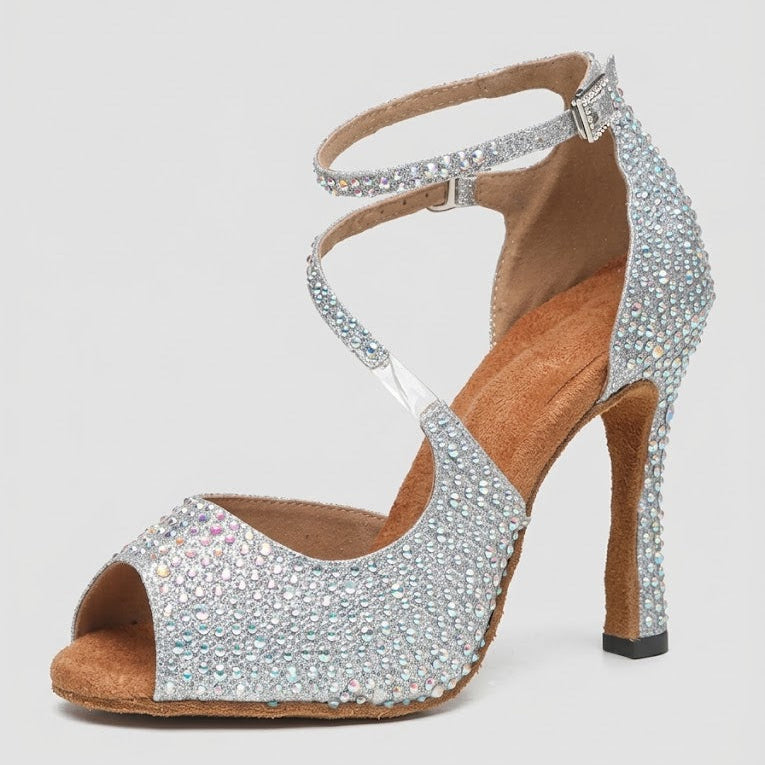 Buty do salsy damskie | Sandały na obcasie | Cekinowe buty taneczne