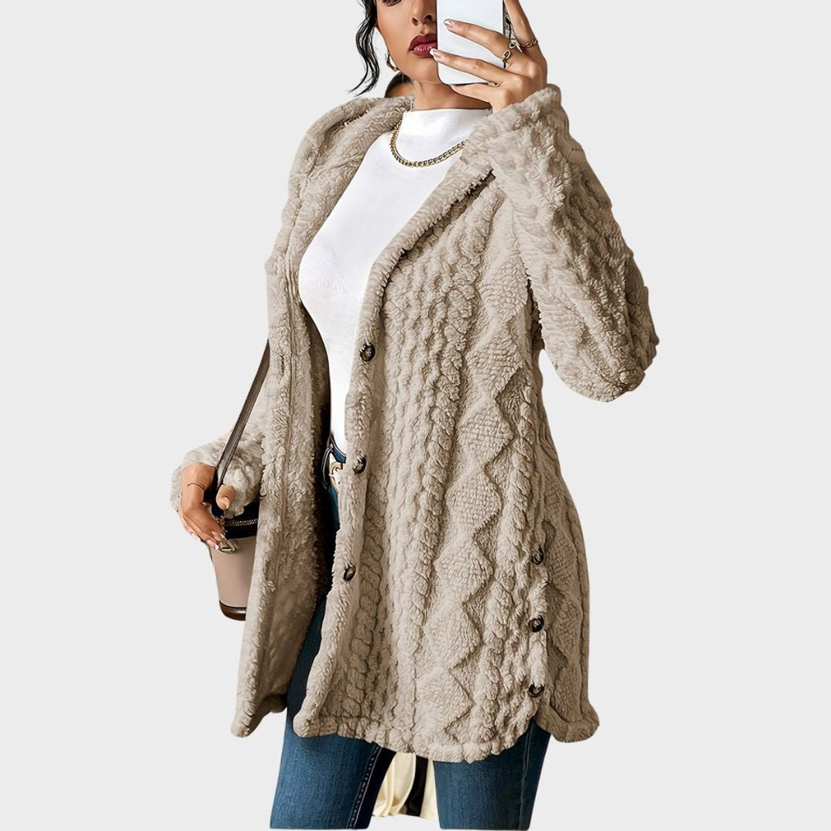 Wynne | Damski Pluszowy Kardigan z Kapturem Oversized