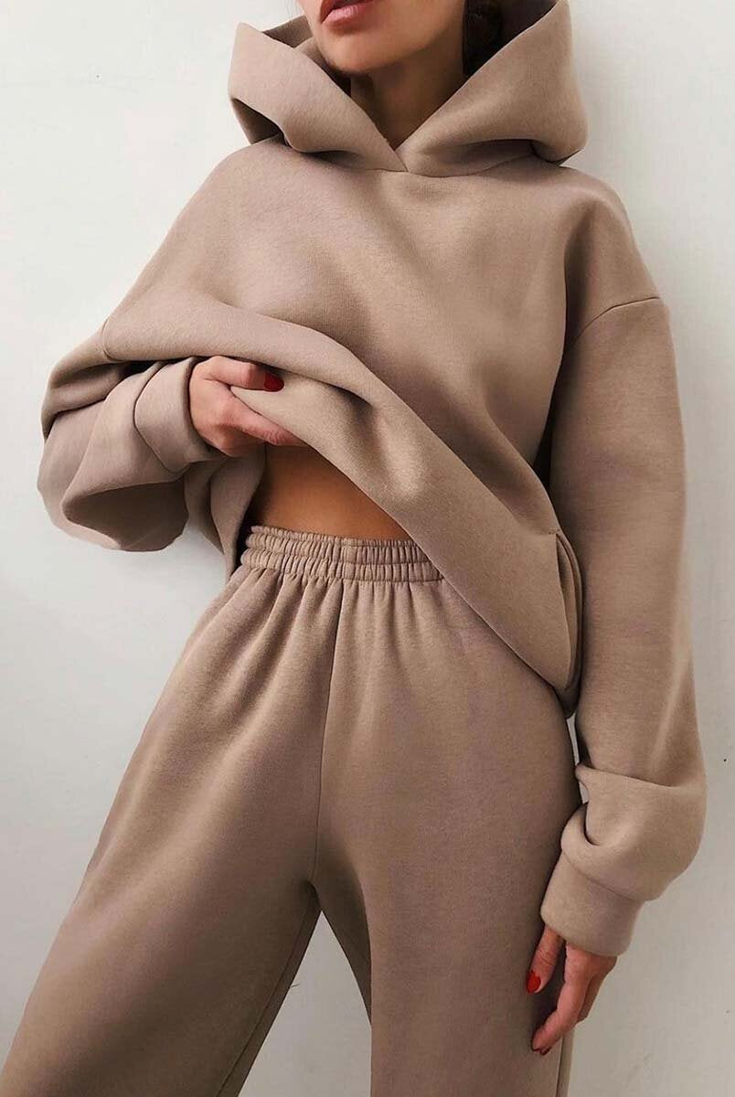 Komplet damski | Bluza z kapturem, spodnie joggingowe | Wygodny