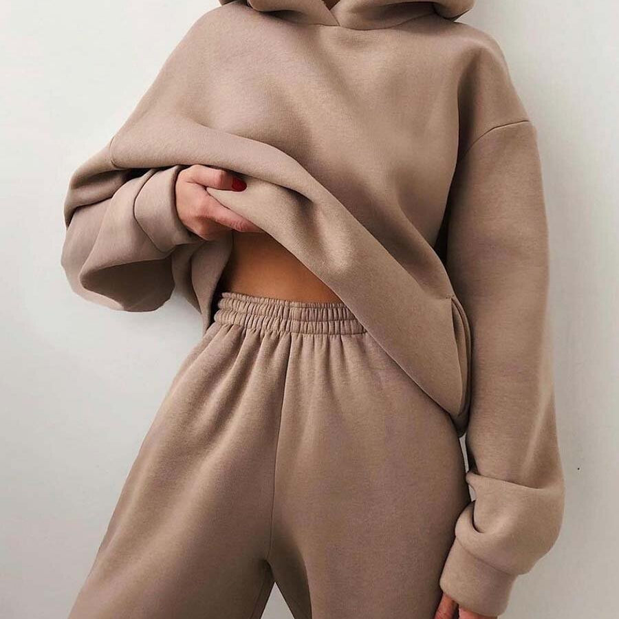 Komplet damski | Bluza z kapturem, spodnie joggingowe | Wygodny
