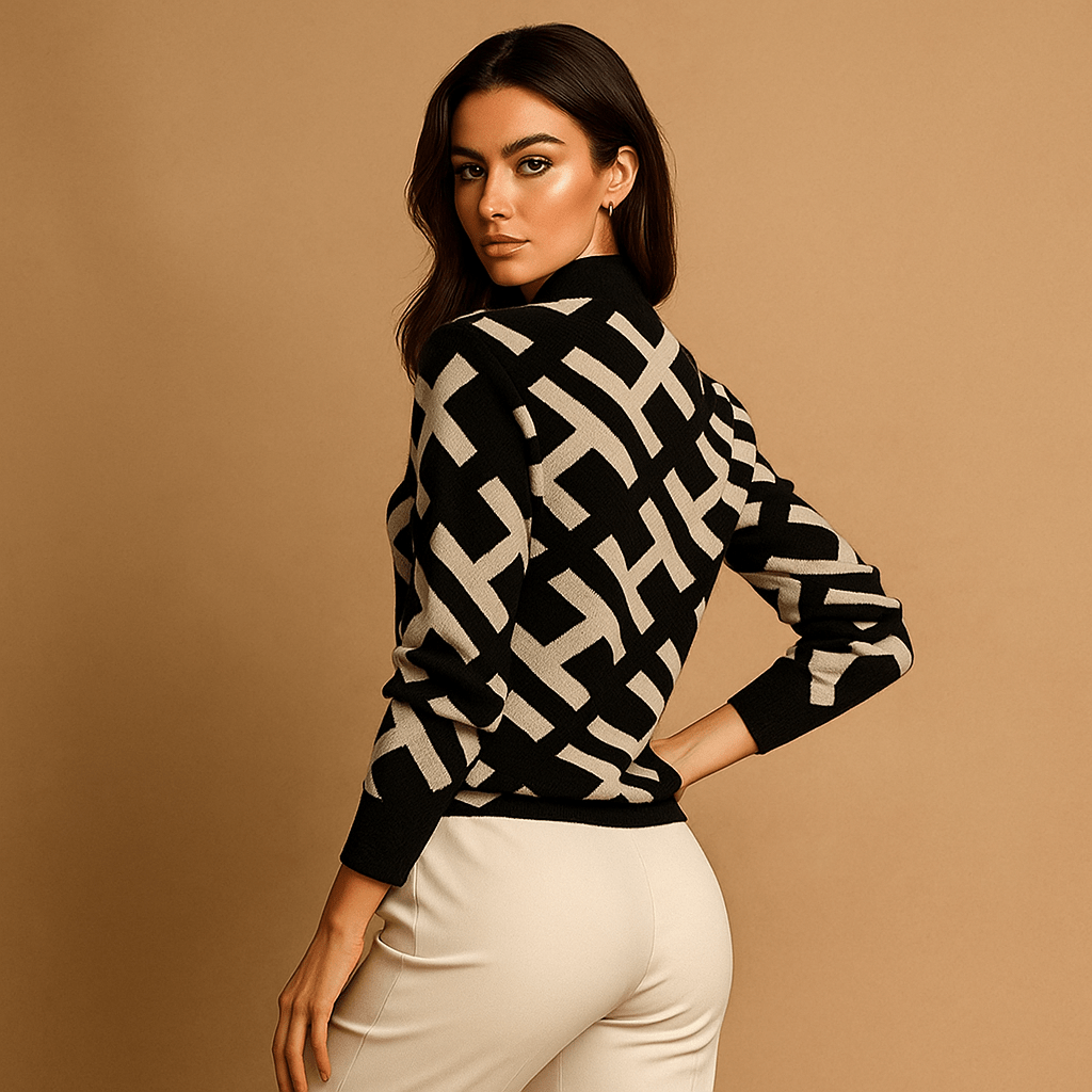 Damska bluzka z długim rękawem - Geometryczny design - Komfort i styl - vivano - warszawa
