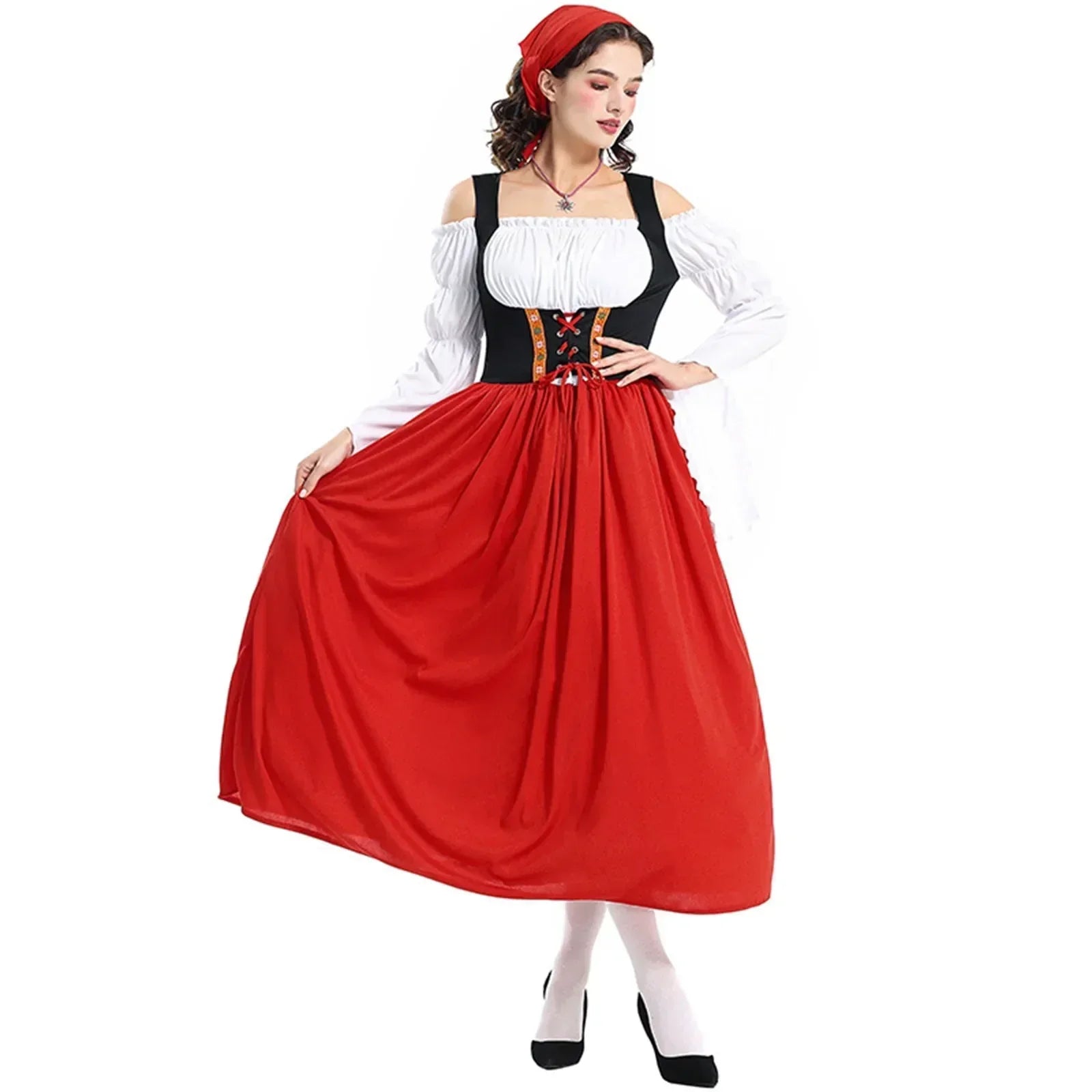 Damska Długa Sukienka Dirndl na Oktoberfest - Lekki Materiał - Tradycyjny Design - vivano - warszawa