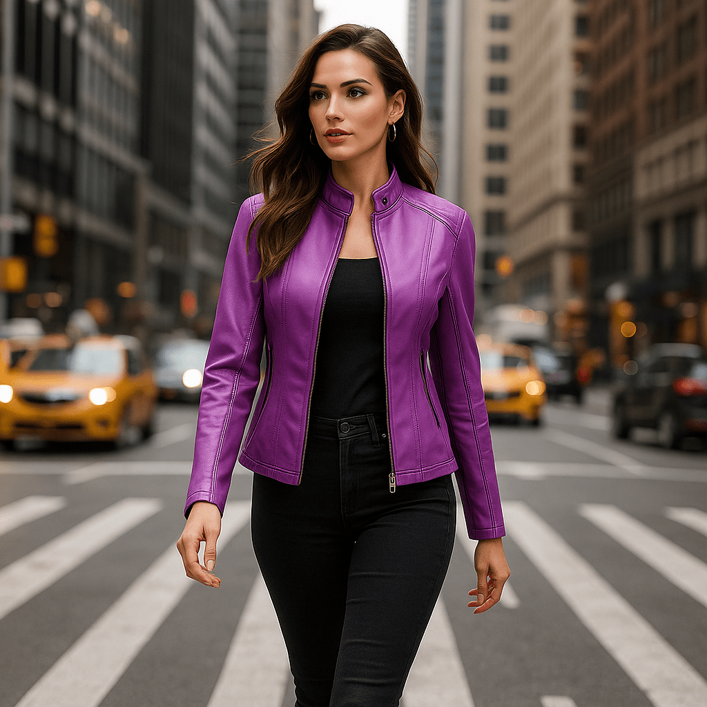 Damska Kurtka Skórzana - Elegancki Design - Kołnierz Mao - Komfort - vivano - warszawa