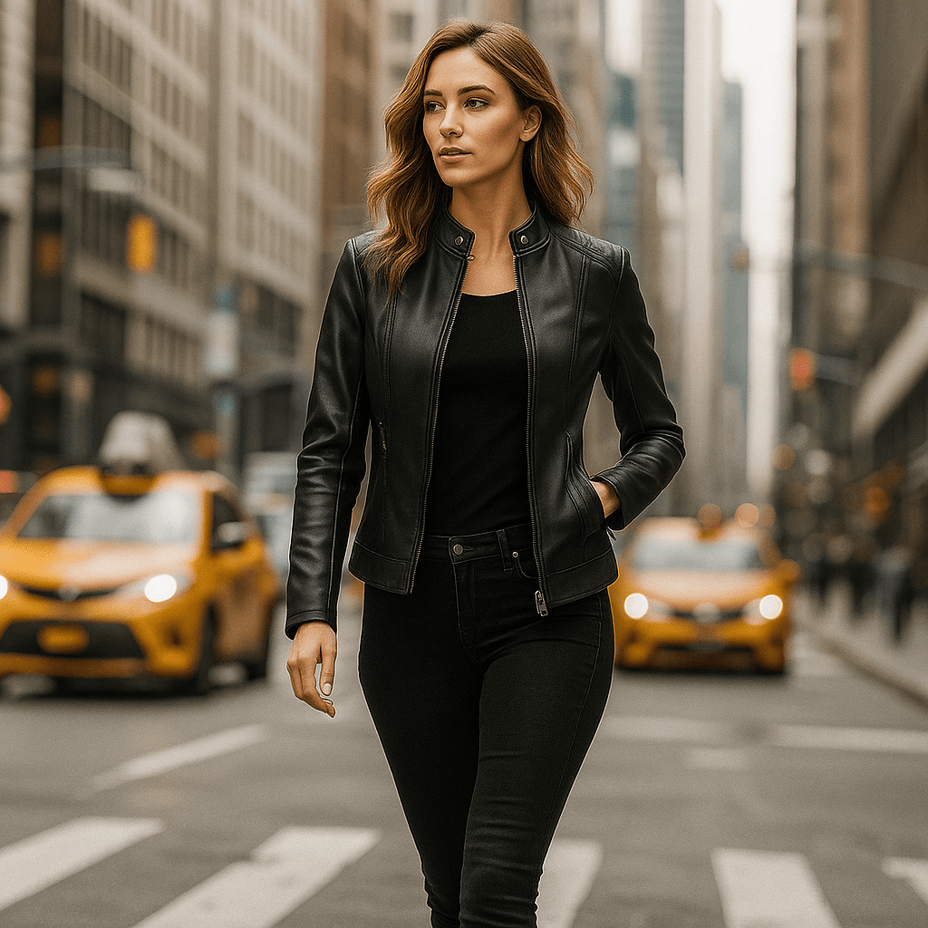 Damska Kurtka Skórzana - Elegancki Design - Kołnierz Mao - Komfort - vivano - warszawa