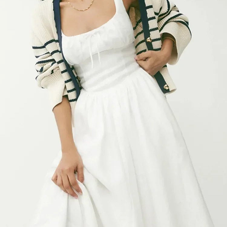 Damska lniana sukienka midi na ramiączkach - vivano - warszawa