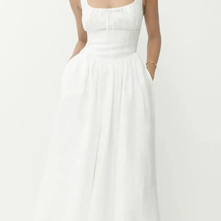 Damska lniana sukienka midi na ramiączkach - vivano - warszawa